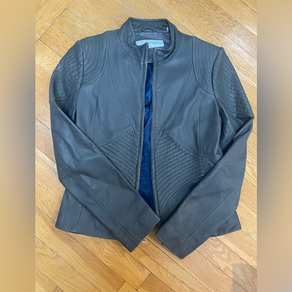 Gray leather T Tahari moto jacket
